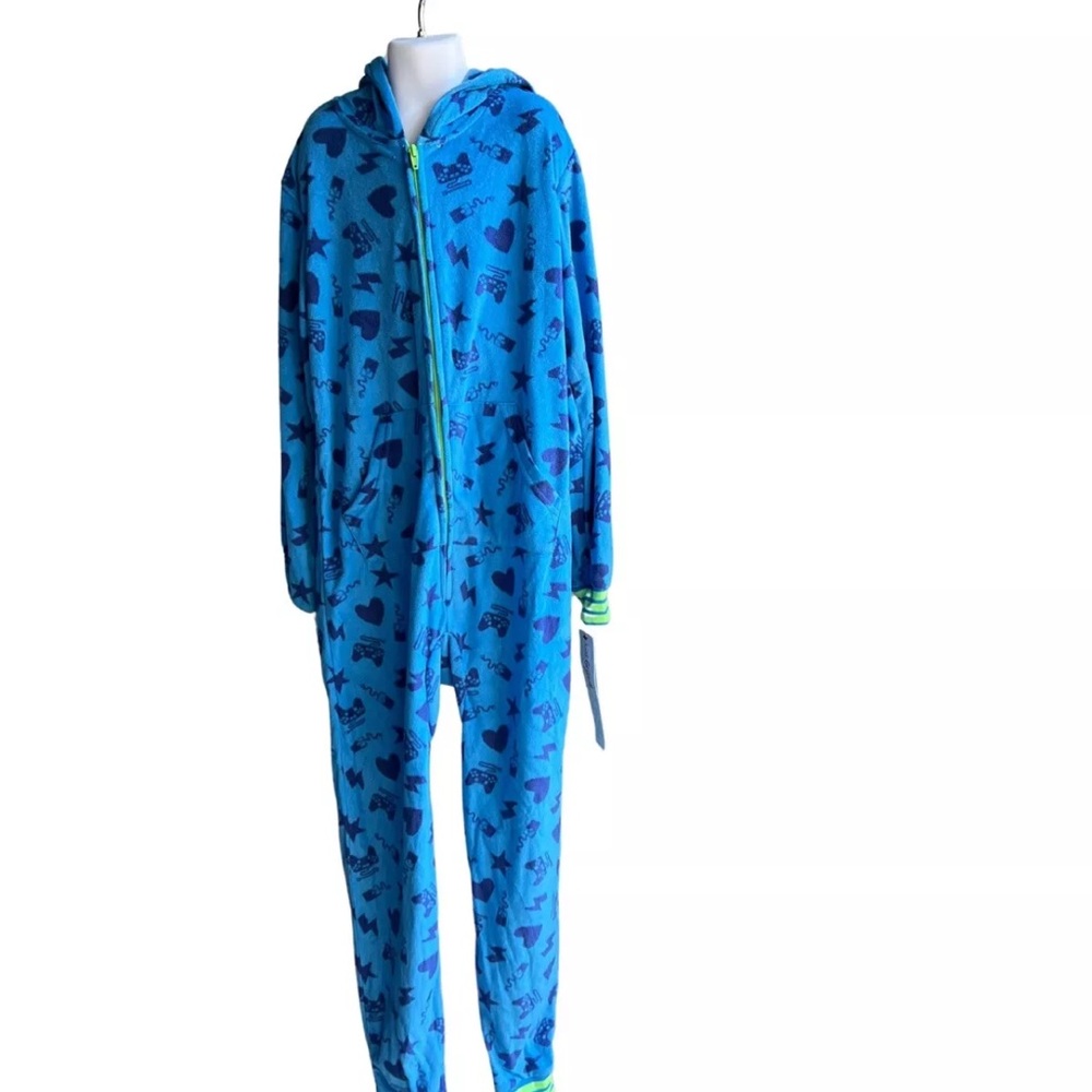 Cat & Jack Light Blue Patterned Full Zip Up Hooded  Kid’s Pajamas